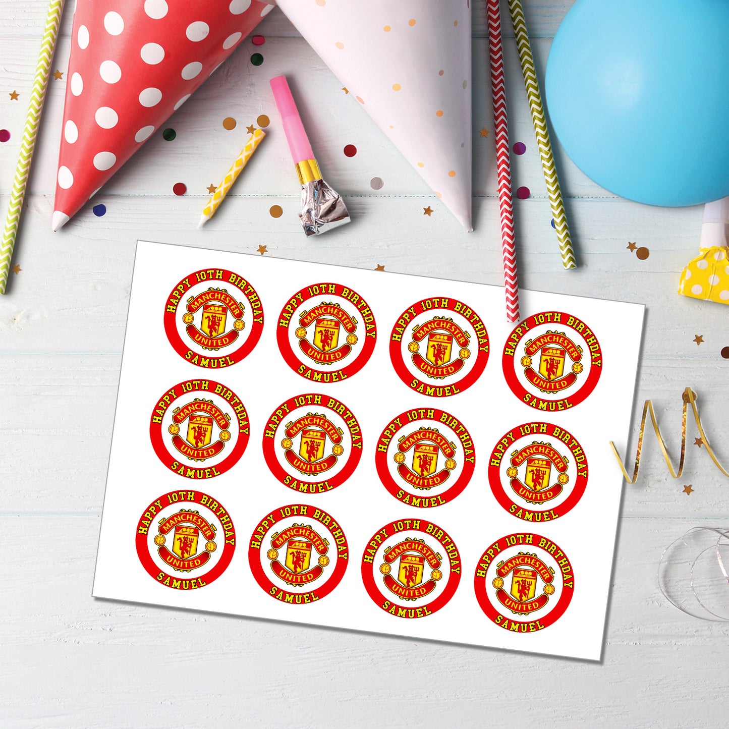 Manchester United FC Personalized Cupcakes Toppers - A Sweet Addition to Your Party