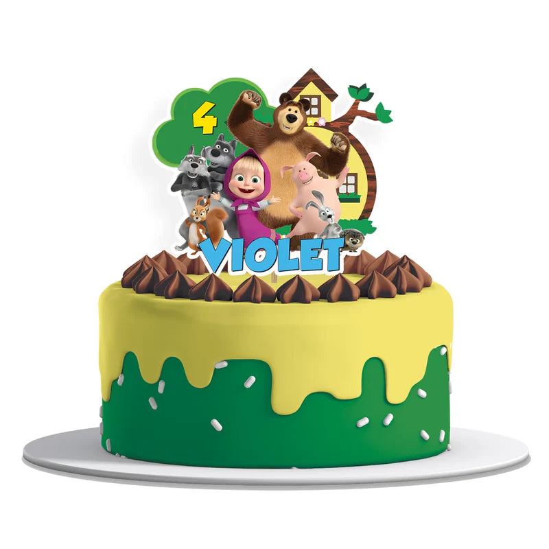 Masha and the Bear personalized cake toppers, layered paper design
