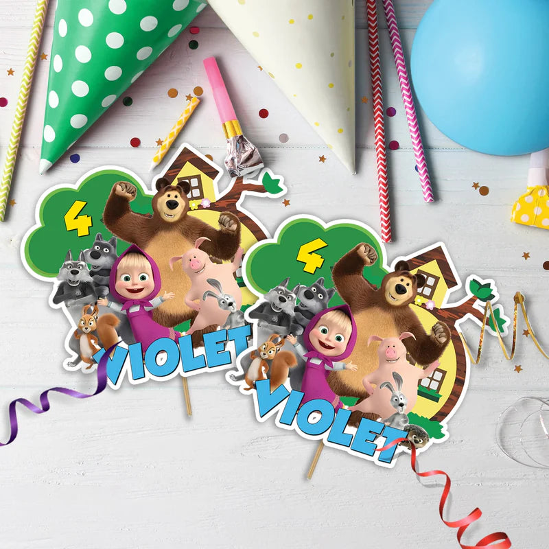 Masha and the Bear Birthday Decorations, Masha Party Supplies, Masha Themed, Masha Digital Template, Editable Masha and the Bear Image SVG PNG