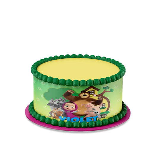 Masha and the Bear personalized edible cake strips, vibrant character print