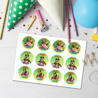 Masha and the Bear Cupcake Toppers Personalized