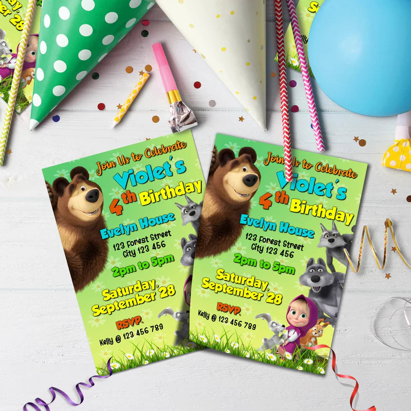 Masha and the Bear Birthday Decorations, Masha Party Supplies, Masha Themed, Masha Digital Template, Editable Masha and the Bear Image SVG PNG