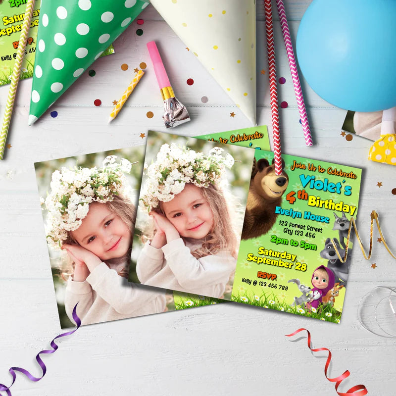 Masha and the Bear Birthday Decorations, Masha Party Supplies, Masha Themed, Masha Digital Template, Editable Masha and the Bear Image SVG PNG