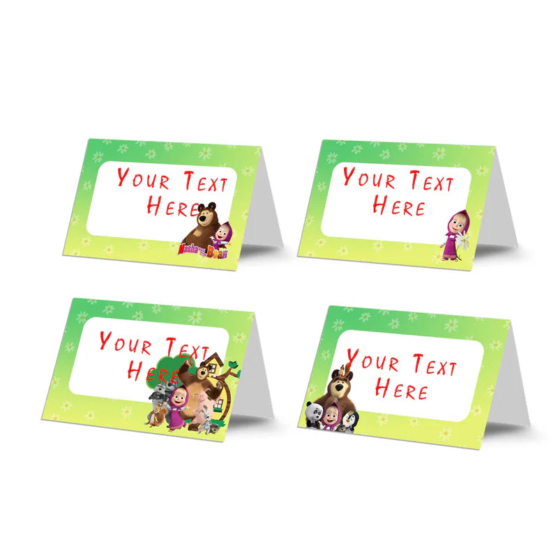 Masha and the Bear food cards, folded tent style, food labels