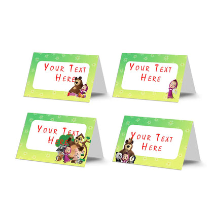 Masha and the Bear food cards, folded tent style, food labels