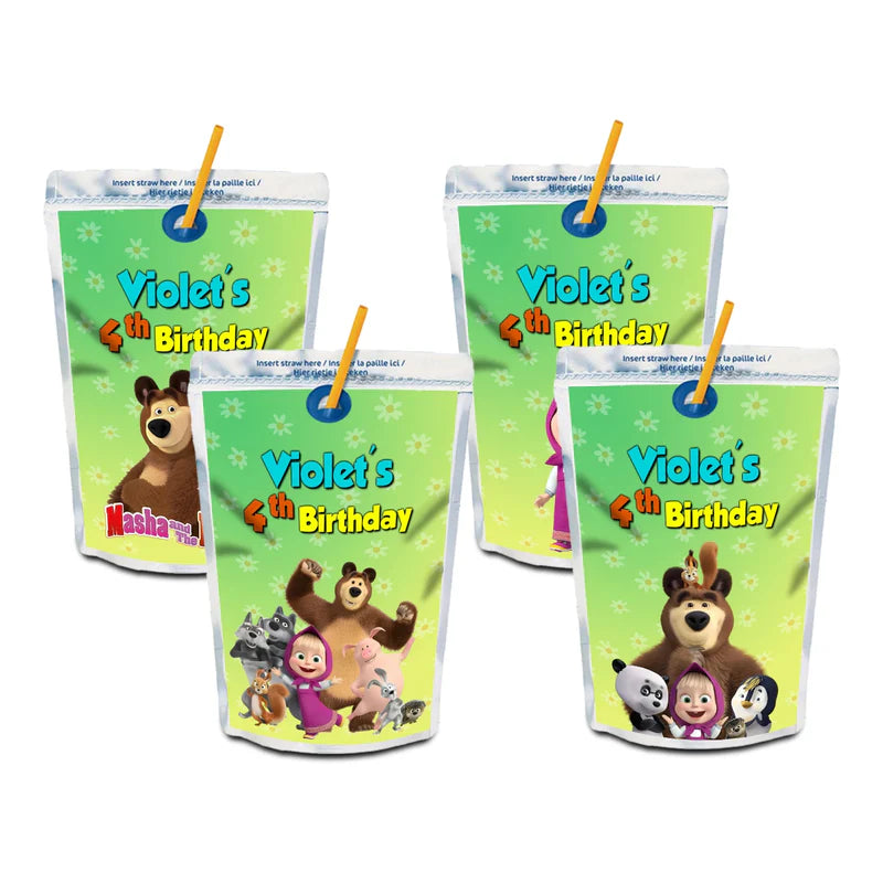 Masha and the Bear juice pouch label, applied to drink pouch