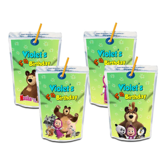 Masha and the Bear juice pouch label, applied to drink pouch