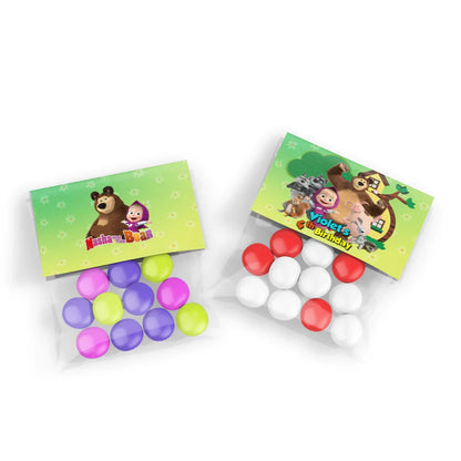 Masha and the Bear treat bag topper label, folded over bag