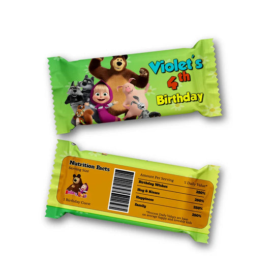 Masha and the Bear rice krispies & candy bar labels, colorful set