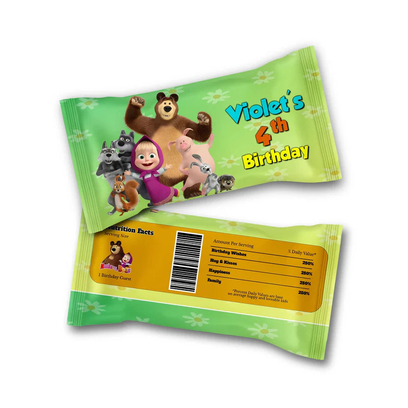 Masha and the Bear skittles label, wrapped candy package