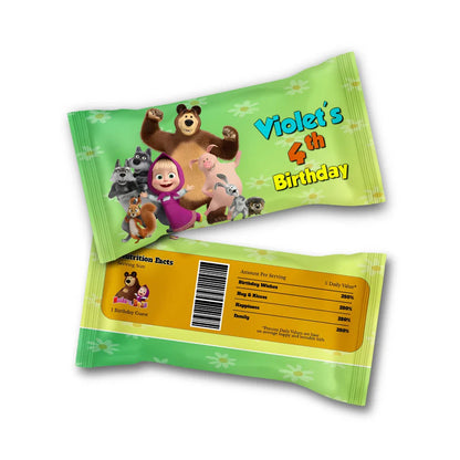 Masha and the Bear skittles label, wrapped candy package