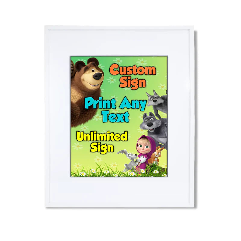 Masha and the Bear custom sign, personalized text and characters