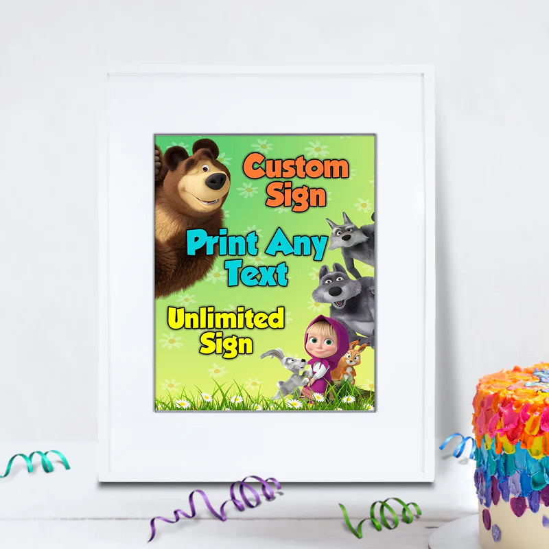 Masha and the Bear Birthday Decorations, Masha Party Supplies, Masha Themed, Masha Digital Template, Editable Masha and the Bear Image SVG PNG