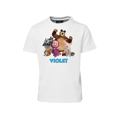 Masha and the Bear sublimation t-shirt, graphic print on white tee