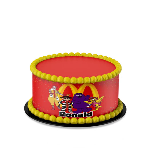McDonalds edible cake strips with colorful burger and fries design flat lay on white background