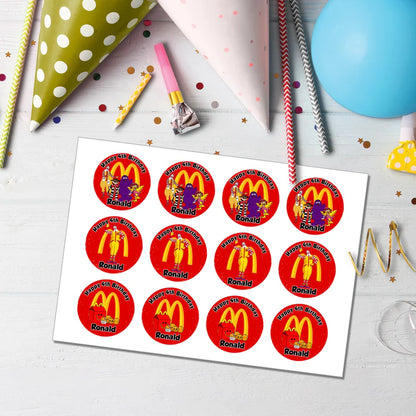 McDonalds Cupcake Toppers Personalized Round Party Decorations for Kids
