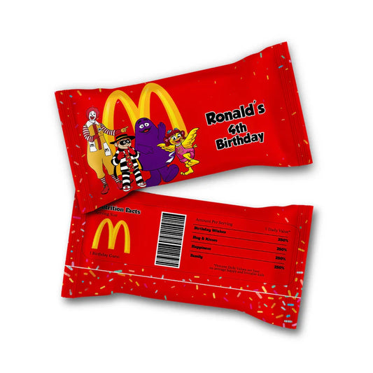 McDonalds Skittles label with bold text and fries illustration wrapped around candy pack