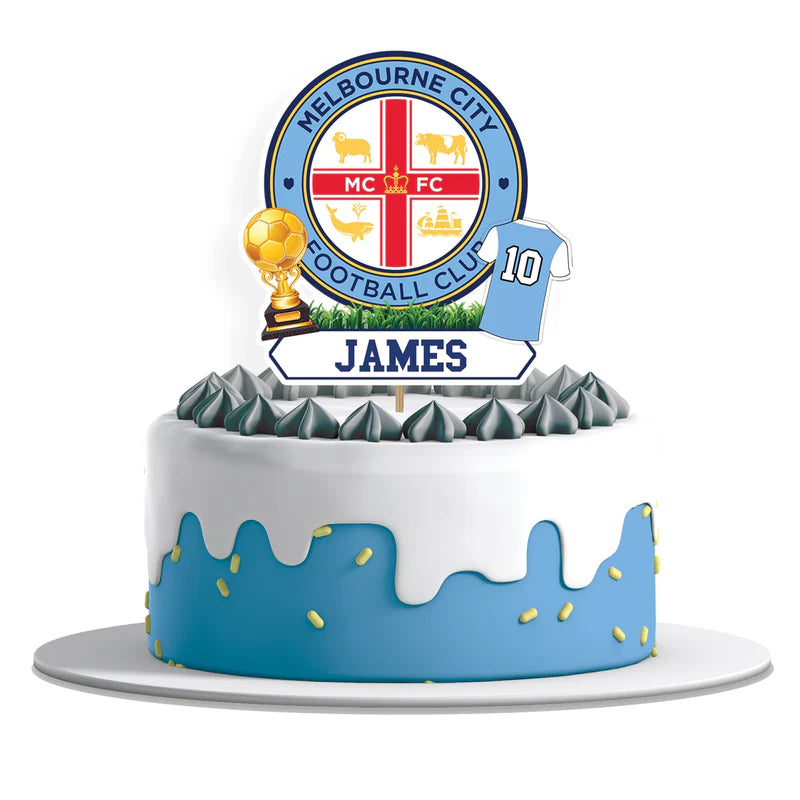 Melbourne FC personalized cake toppers with bold team design on cardstock round cut