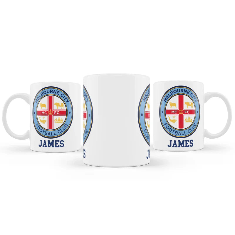 Melbourne FC sublimation mug with personalized name and logo on ceramic finish