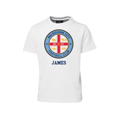 Melbourne FC sublimation t-shirt with full-color team graphic on white cotton