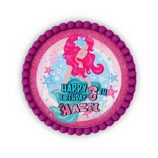 Round mermaid themed personalized cake images
