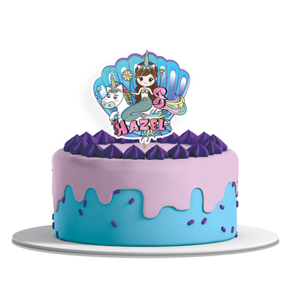 Mermaid themed personalized cake toppers