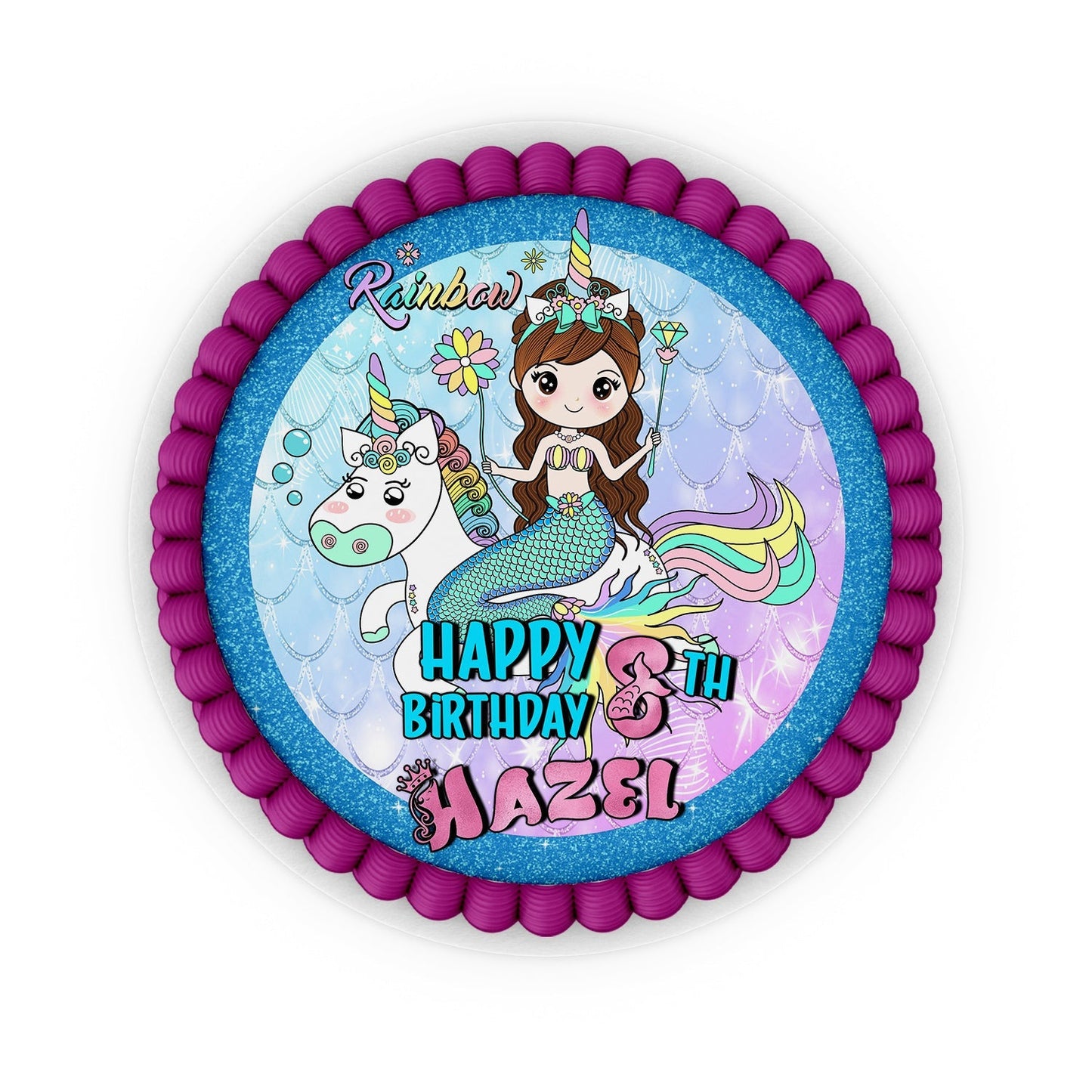 Round mermaid themed personalized cake images