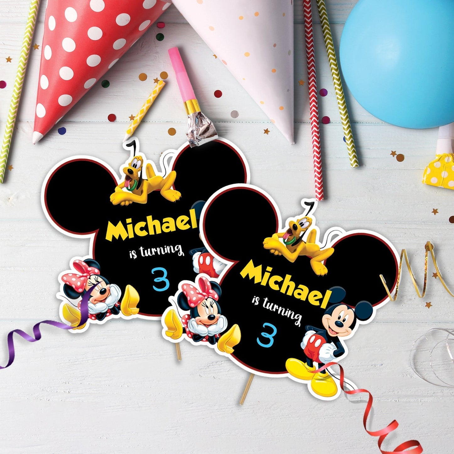 Mickey & Minnie Mouse Birthday Decorations, Disney Party Supplies, Mickey Mouse Themed, Minnie Mouse Digital Template, Editable Mickey & Minnie Mouse Image SVG PNG