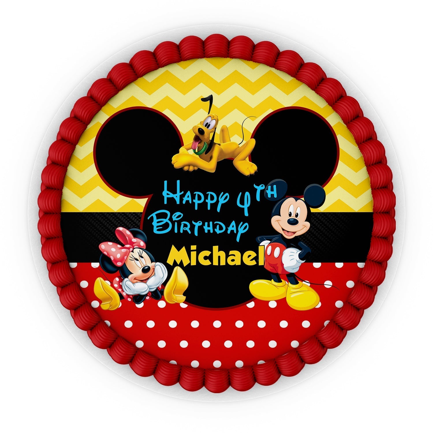 Round Personalized Cake Images with Mickey & Minnie Mouse theme