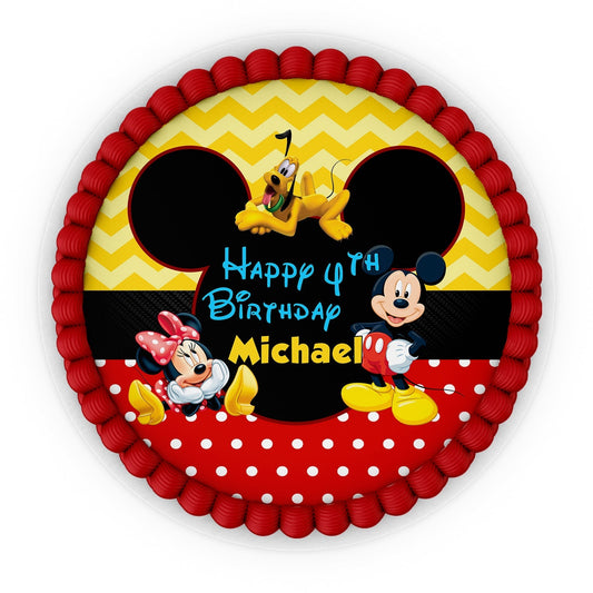 Round Personalized Cake Images with Mickey & Minnie Mouse theme