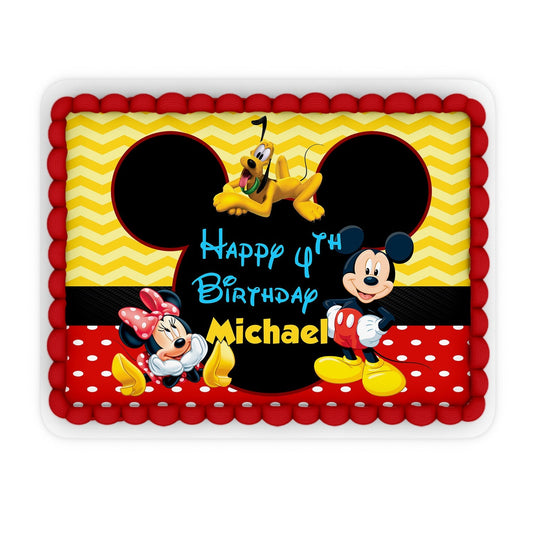 Rectangle Personalized Cake Images showcasing Mickey & Minnie Mouse