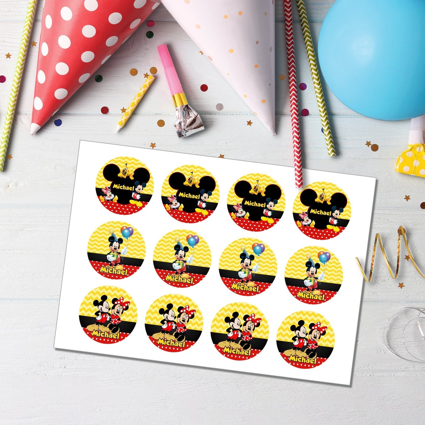 Mickey & Minnie Mouse Cupcakes Toppers - Add a Magical Touch to Your Delicious Treats with Our Personalized Designs!