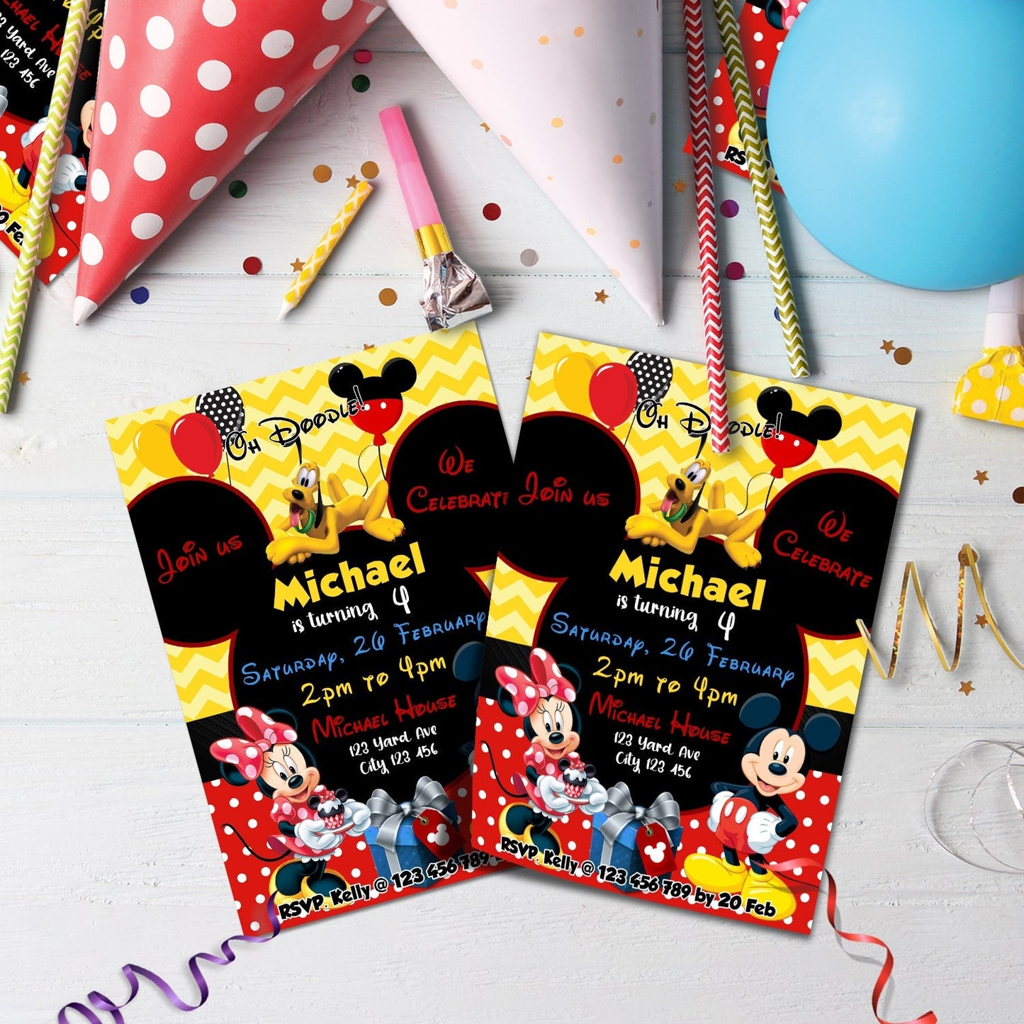 Mickey & Minnie Mouse Birthday Decorations, Disney Party Supplies, Mickey Mouse Themed, Minnie Mouse Digital Template, Editable Mickey & Minnie Mouse Image SVG PNG