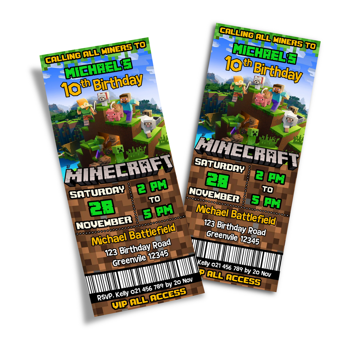 Minecraft Personalized Birthday Ticket Invitations : Your Ticket to a ...