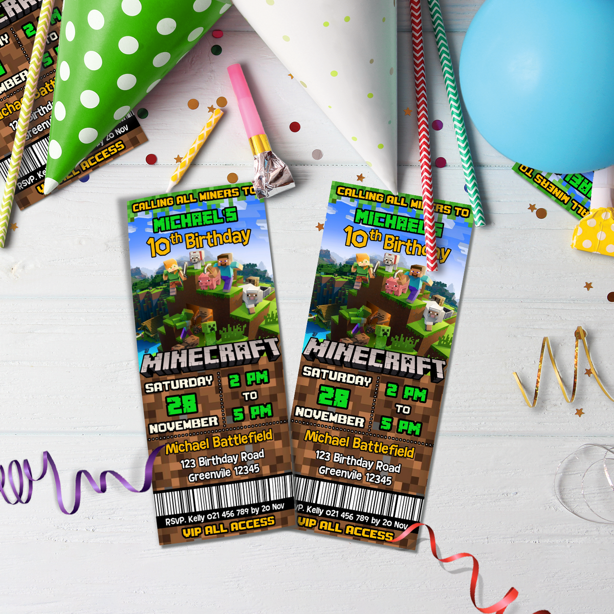 Ticket Minecraft Style Minecraft Personalized Birthday Ticket Invitations : Your Ticket to a ...