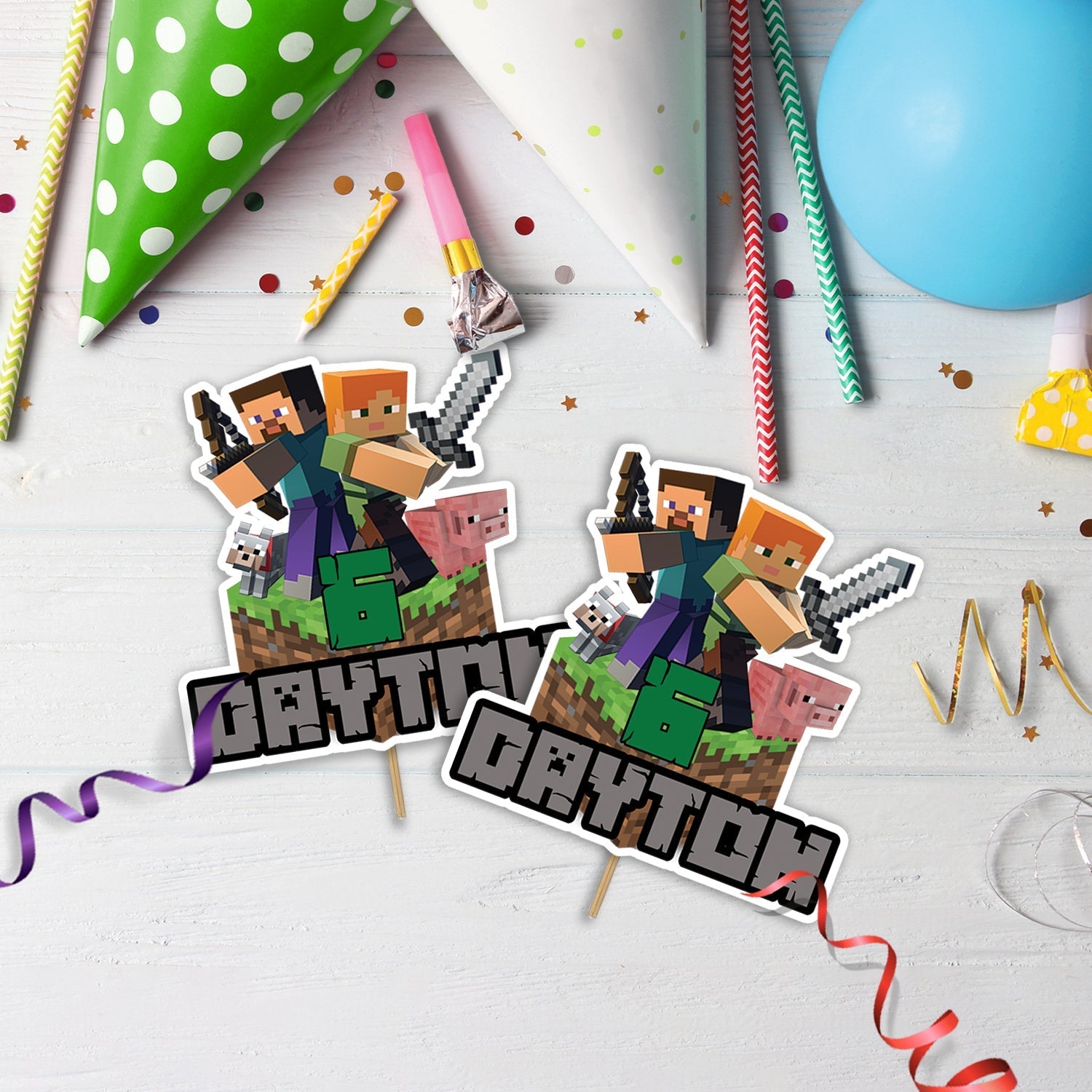 Minecraft Birthday Decorations, Pixelated Party Supplies, Minecraft Steve, Minecraft, Minecraft SVG