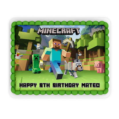 Rectangle Minecraft Personalized Cake Images adding a touch of Minecraft magic