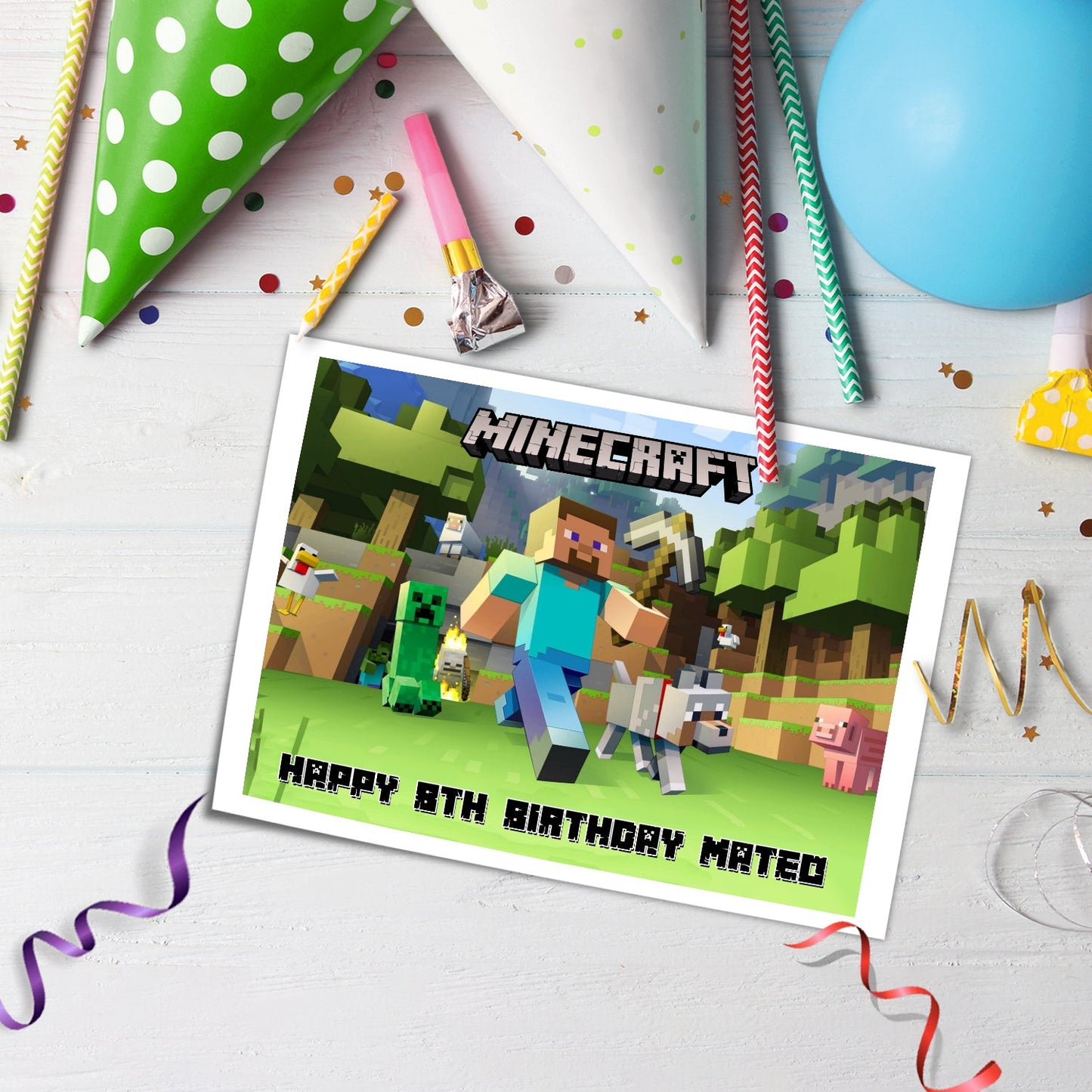 Rectangle Minecraft Personalized Cake Images : Level Up Your Party with Minecraft