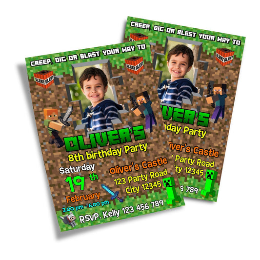 Minecraft Personalized Birthday Card Invitations for a stylish start to your party