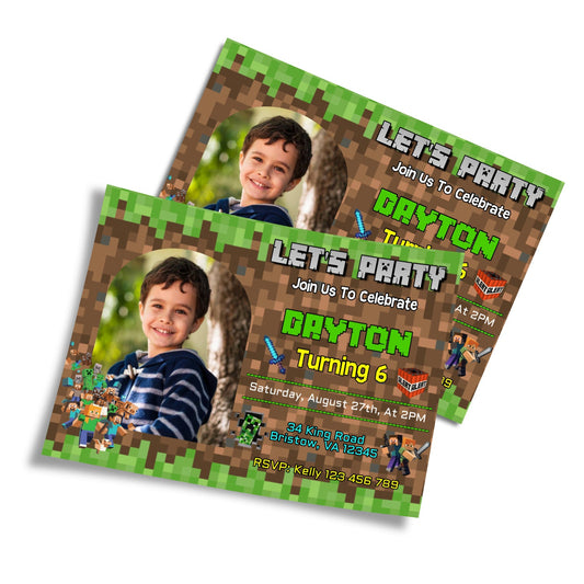 Minecraft Personalized Photo Card Invitations capturing memorable moments