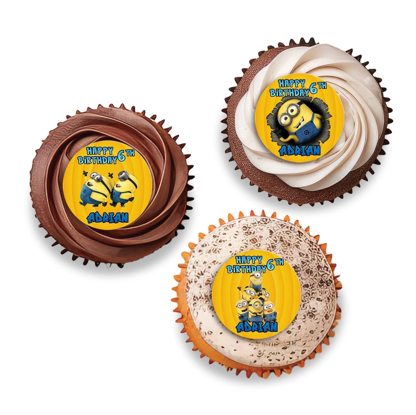 Minion themed personalized cupcakes toppers