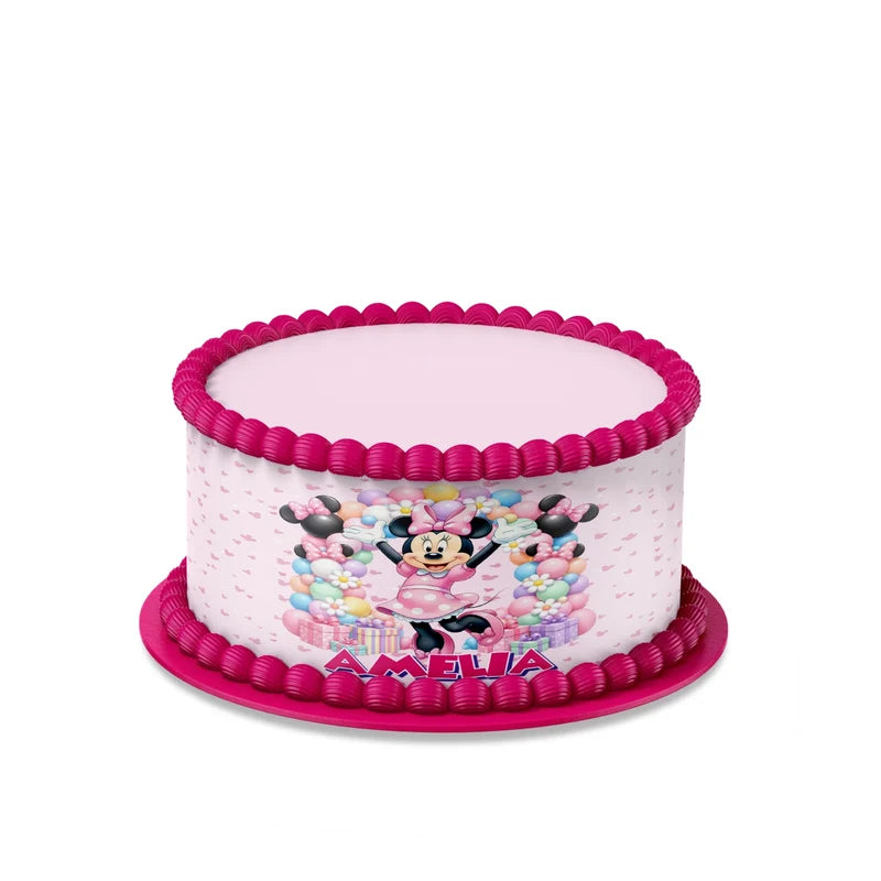 Minnie Mouse custom cake strips with pink polka dot patterns displayed neatly on a clean white background