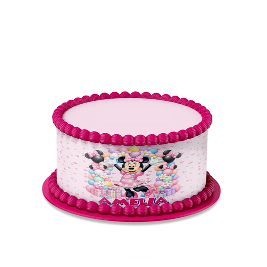 Minnie Mouse custom cake strips with pink polka dot patterns displayed neatly on a clean white background