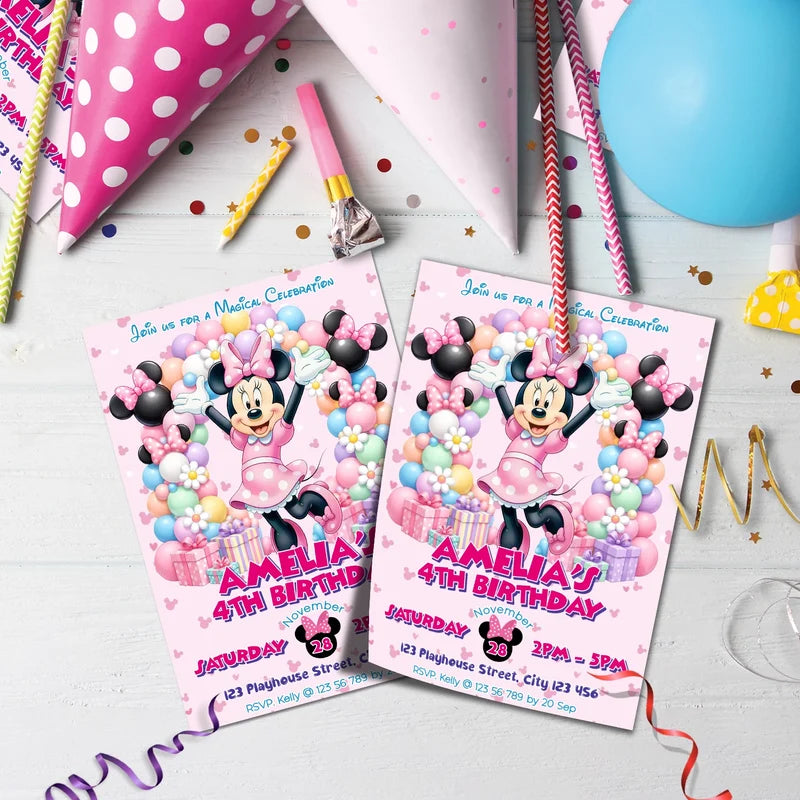Minnie Mouse Birthday Decorations, Disney Party Supplies, Minnie & Mickey Themed, Minnie Digital Template, Editable Minnie Mouse Image SVG PNG