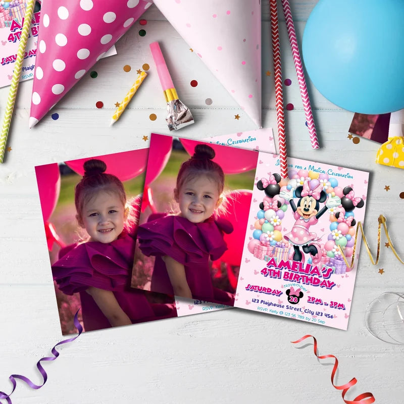 Minnie Mouse Birthday Decorations, Disney Party Supplies, Minnie & Mickey Themed, Minnie Digital Template, Editable Minnie Mouse Image SVG PNG