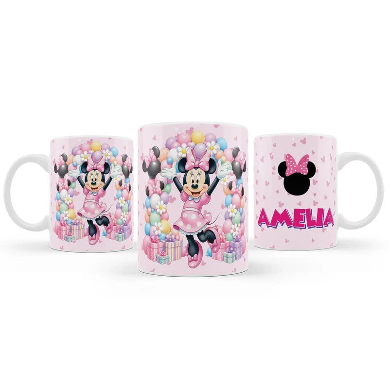 Minnie Mouse sublimation mug design featuring a vibrant graphic layout wrapped around a white ceramic mug