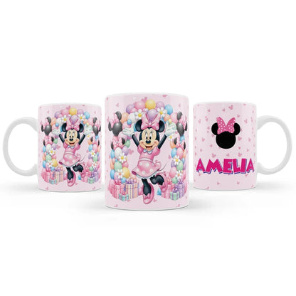 Minnie Mouse sublimation mug design featuring a vibrant graphic layout wrapped around a white ceramic mug