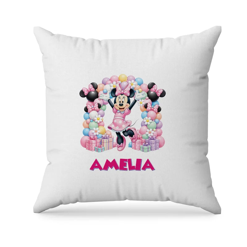 Minnie Mouse sublimation pillowcase layout showing a colorful graphic designed on a square cushion