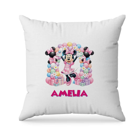 Minnie Mouse sublimation pillowcase layout showing a colorful graphic designed on a square cushion