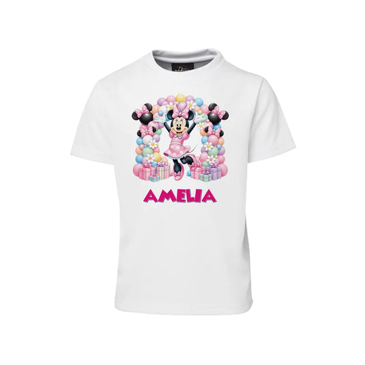 Minnie Mouse sublimation T-shirt mockup showing a colorful graphic layouted on a white cotton shirt